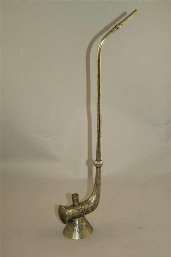 A Chinese Paktong water pipe, late 19th / early 20th century, 49.5cm